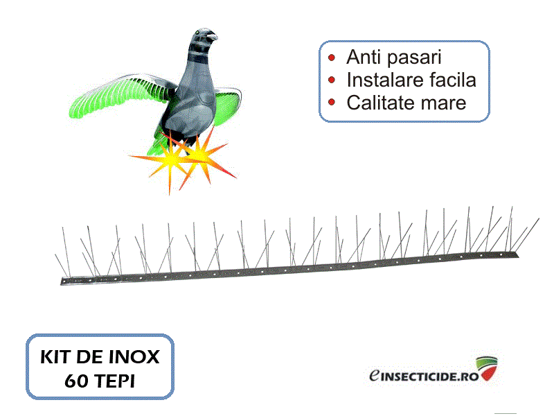 Kit anti-porumbei - Banda pe suport inox (60 tepi, 1m lungime)