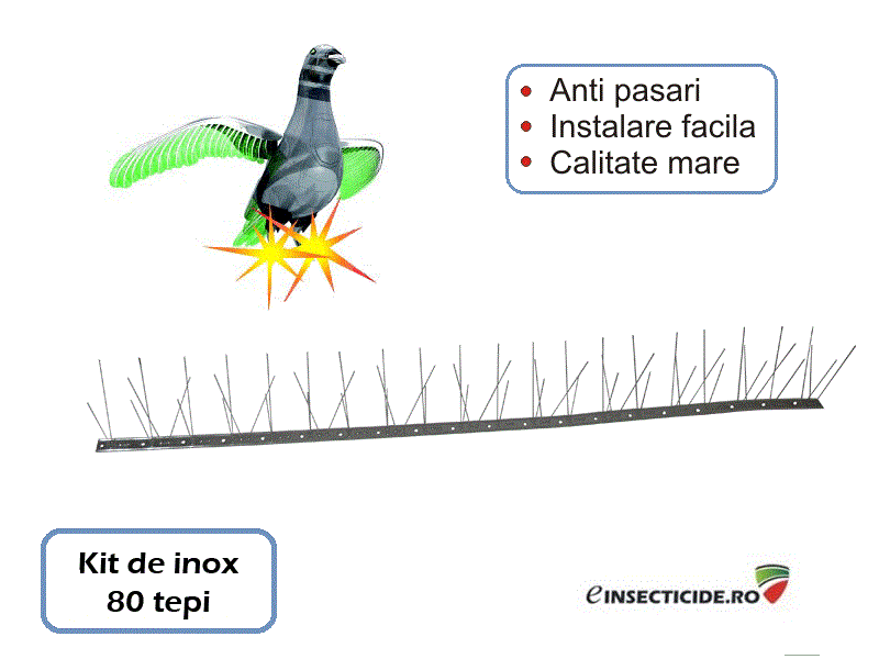 Kit anti-porumbei - Banda pe suport inox (80 tepi, 1m lungime)