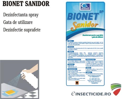 Spray dezinfectant de contact fara aldehide, gata preparat - Bionet SP Sanidor (1L)