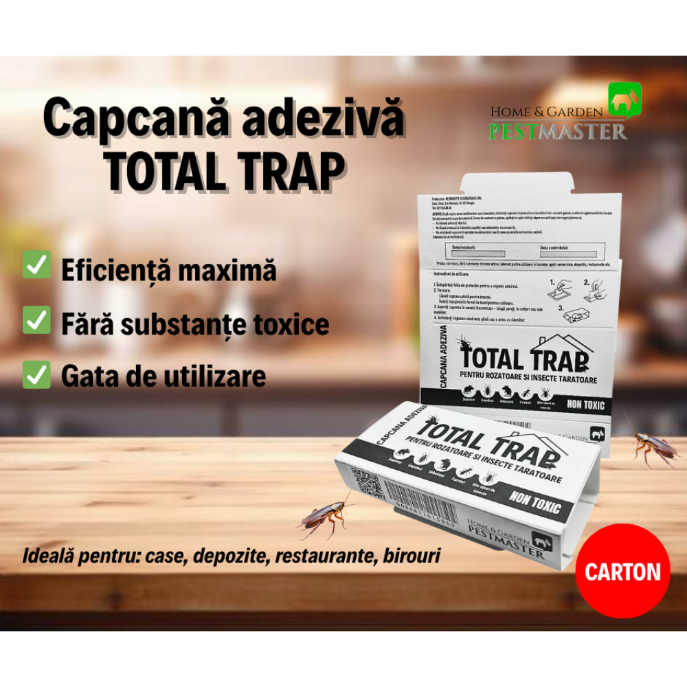 Capcana adeziva Total Trap din carton pentru soareci si insecte taratoare 