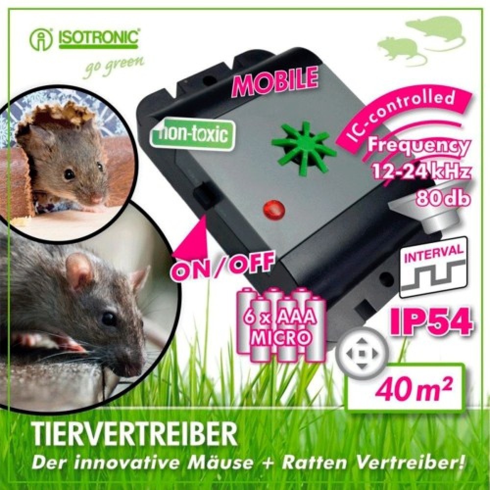  Isotronic 70632: protectie IP54 - Dispozitiv mobil cu ultrasunete, impotriva soarecilor si a sobolanilor
