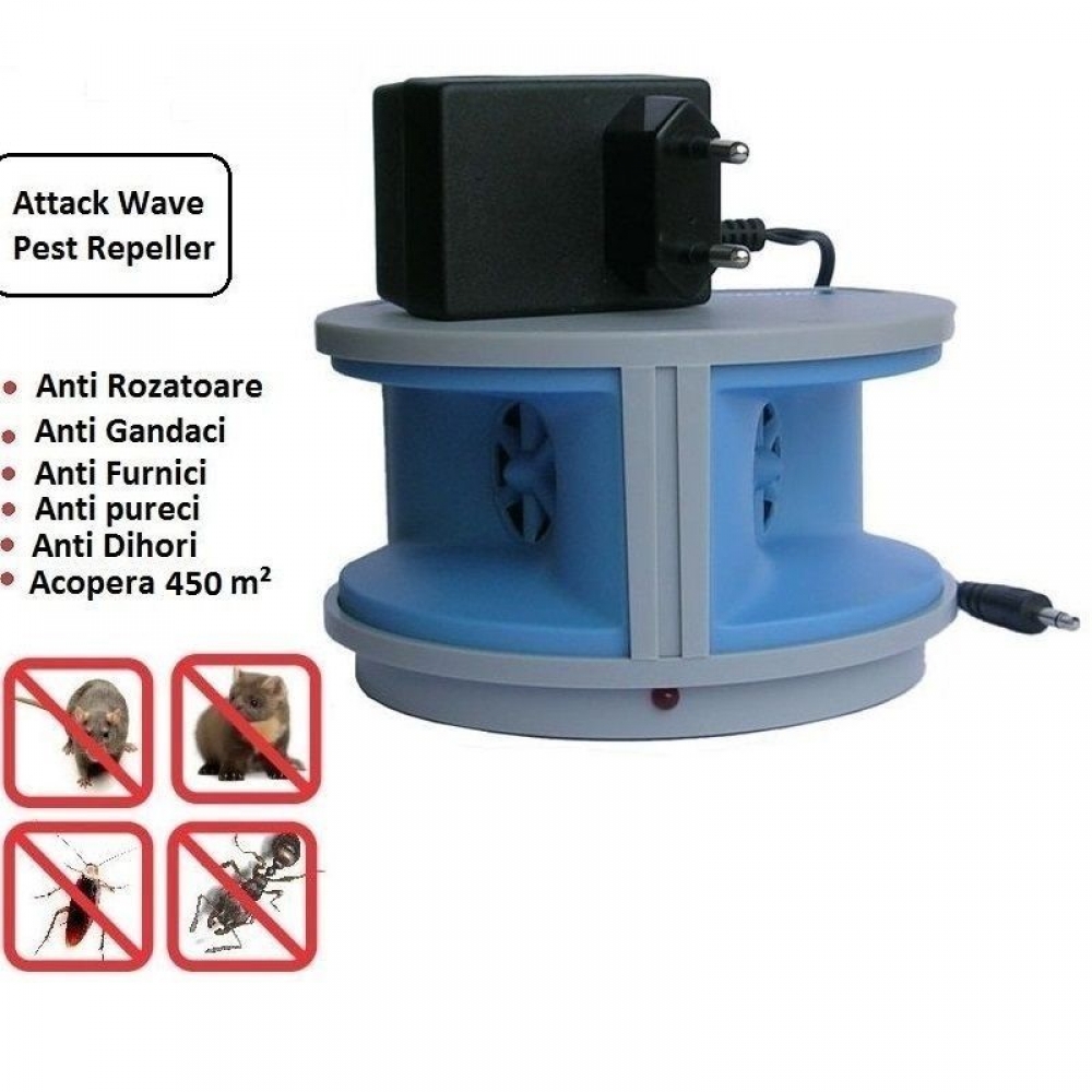  Attack Wave Pest Repeller, 450 mp - Dispozitiv pentru indepartarea rozatoarelor si a insectelor