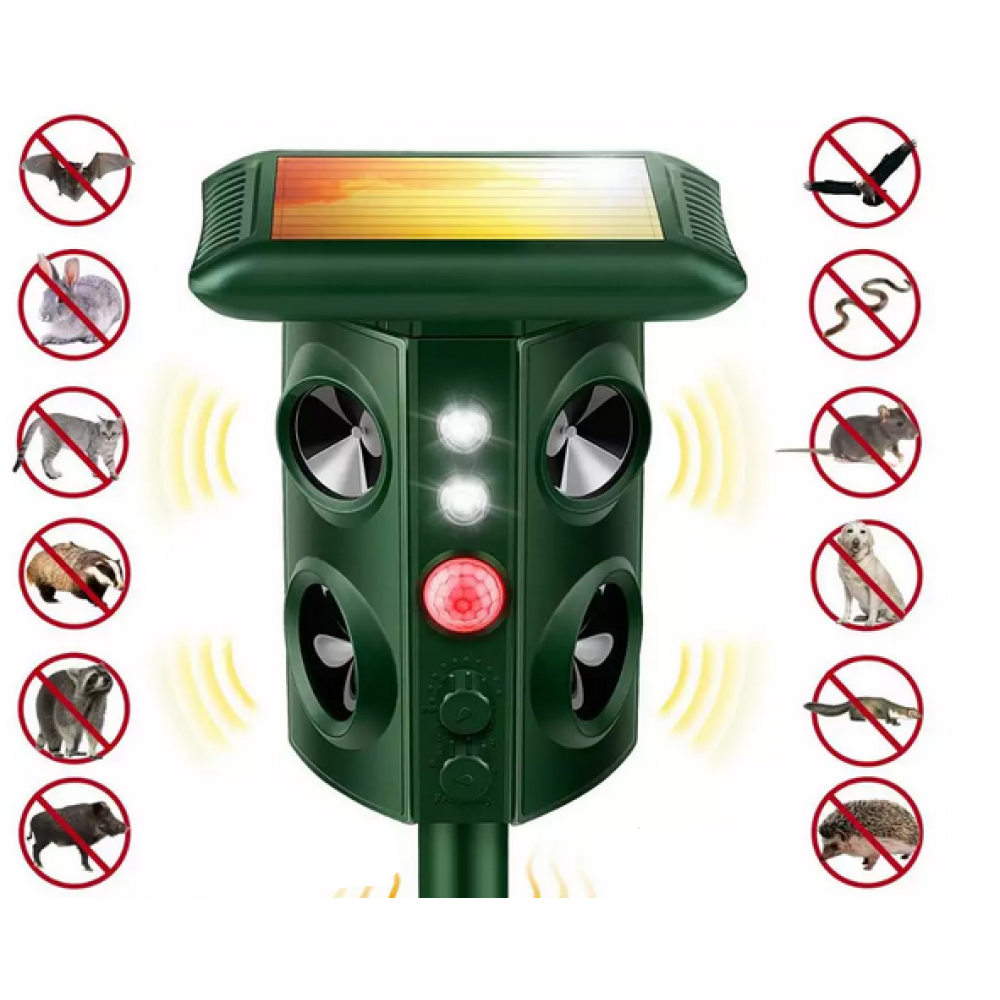 Dispozitiv solar cu senzor PIR, emite ultrasunete impotriva daunatorilor (serpi, vulpi, arici, mistreti, lilieci etc.)